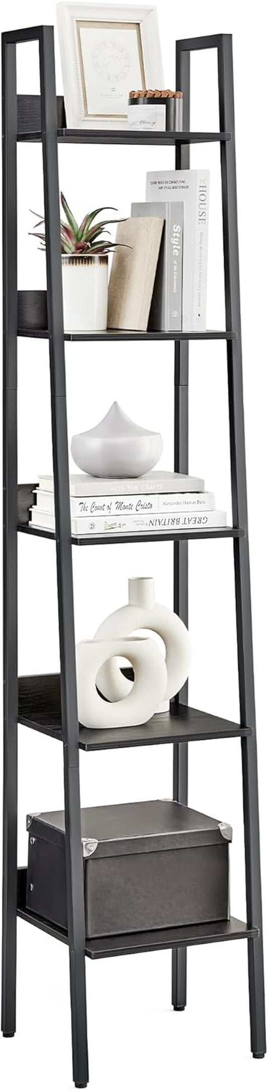 Bookshelf, 5-Tier Narrow Book Shelf, 11.8 X 13.3 X 66.9 Inches, Ladder Shelf for Home Office, Living Room, Bedroom, Kitchen, Ebony Black and Ink Black ULLS109B56