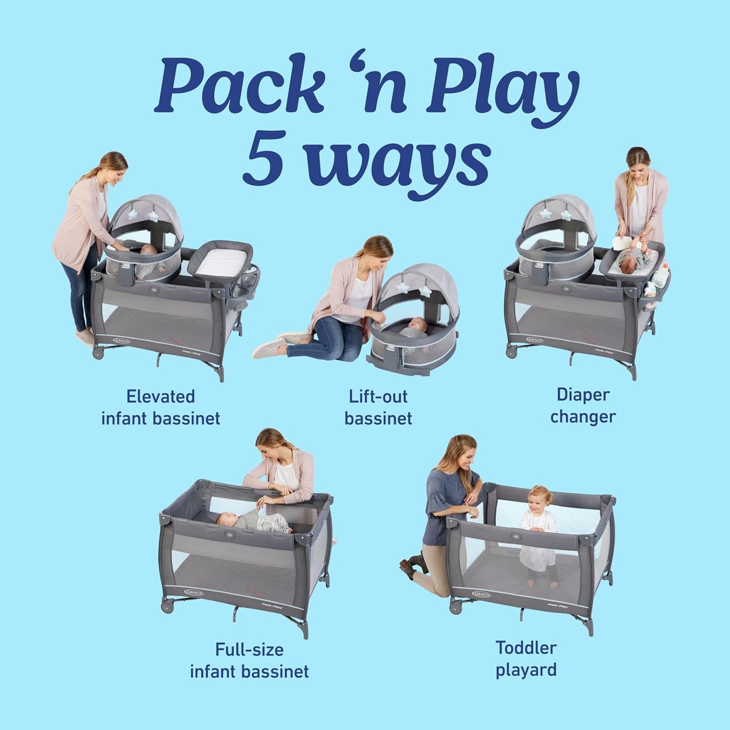 Graco® Pack ’N Play Travel Dome LX Playard – Raised Portable Bassinet, UV‑50 Canopy, Changer & Storage, Annie