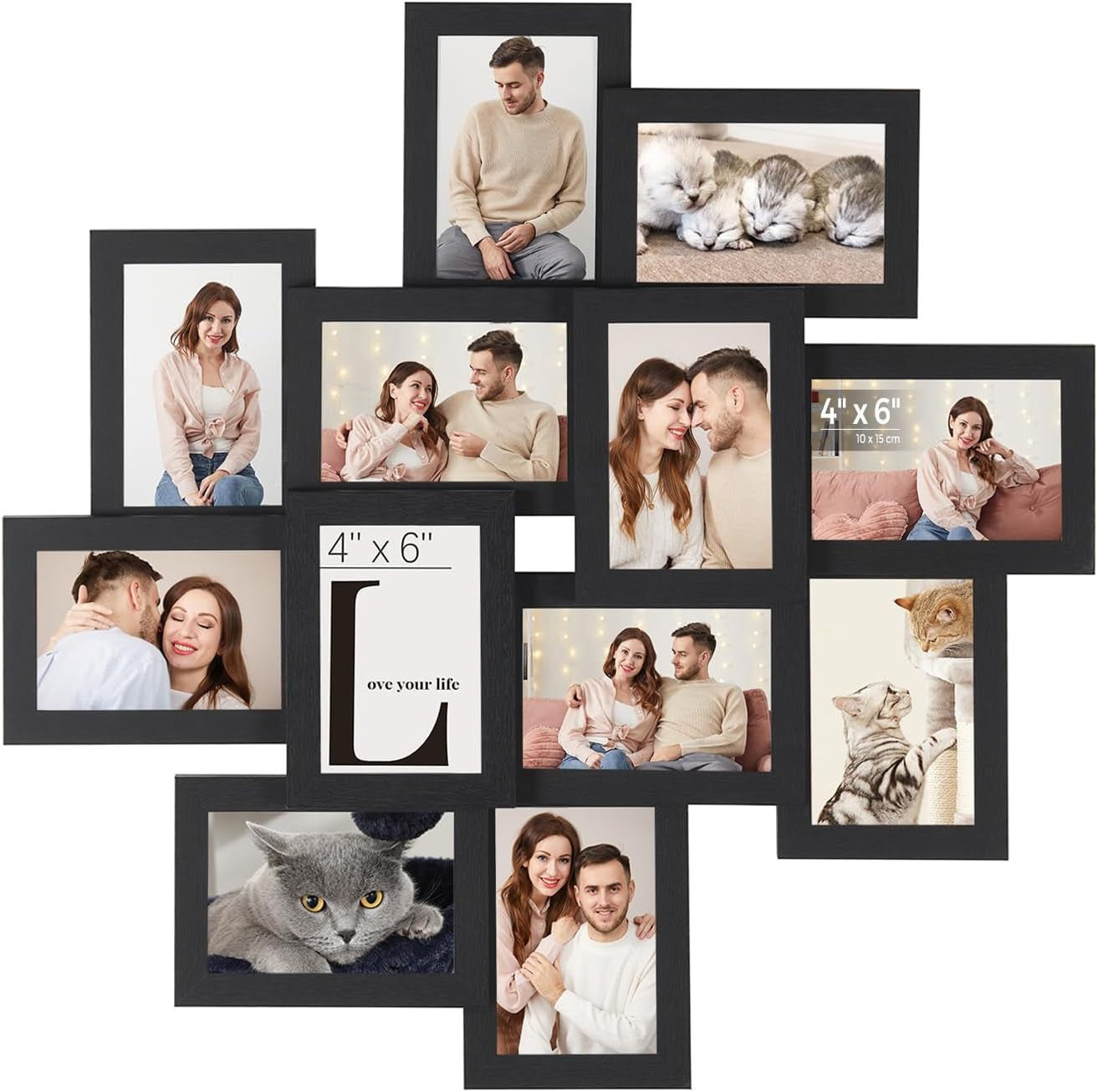 4X6 Collage Picture Frames, 12-Pack Photo Collage Frame for Wall Decor, Glass Front, Assembly Required, Ink Black URPF22BK