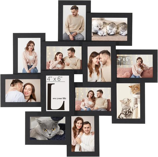 4X6 Collage Picture Frames, 12-Pack Photo Collage Frame for Wall Decor, Glass Front, Assembly Required, Ink Black URPF22BK