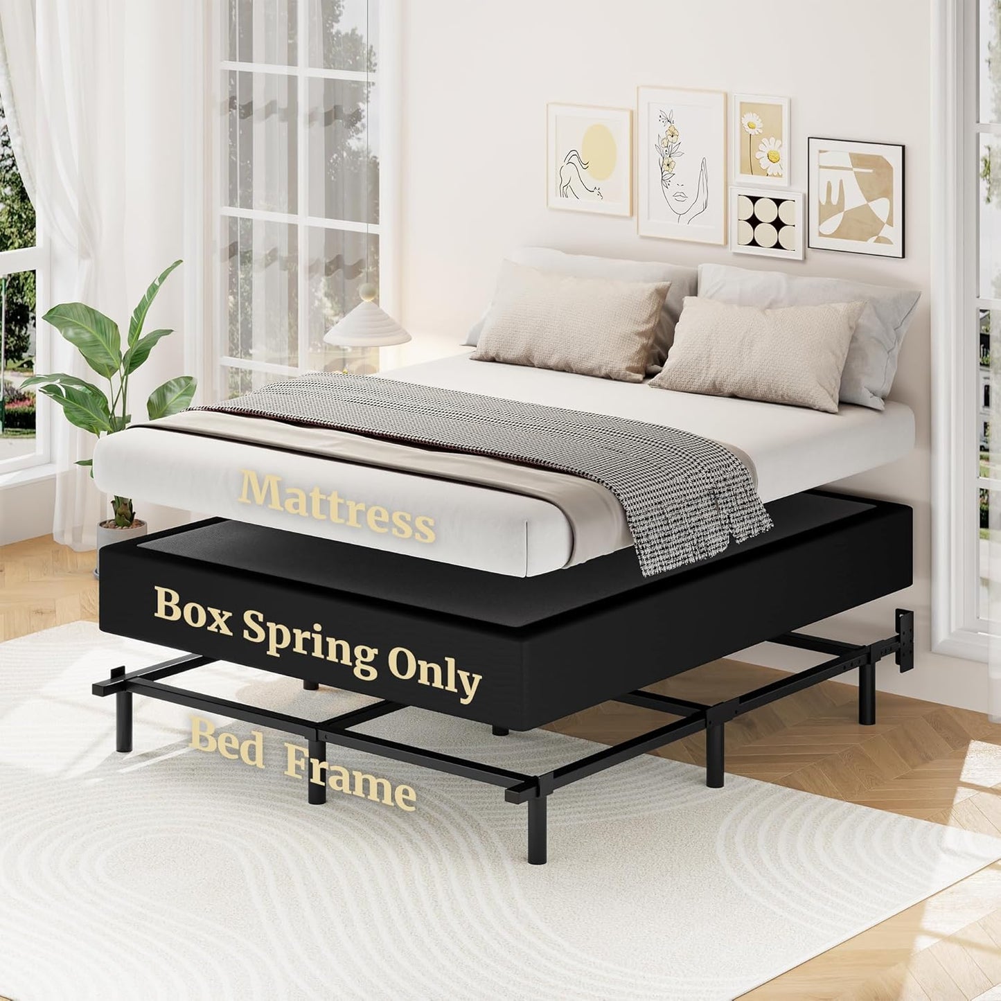 Queen Box Spring, 10 Inch High Profile Box Spring for Queen Bed, 3000 Lbs Heavy Duty Metal Frame Mattress Foundation with Fabric Cover, Easy Assembly-Noise Free