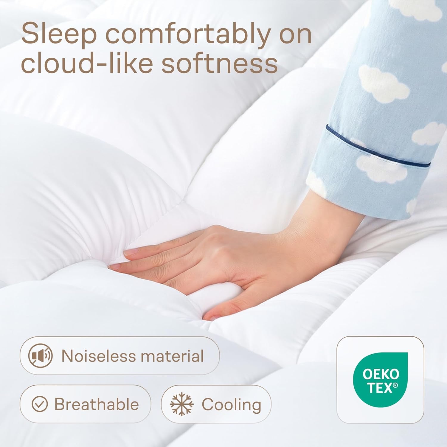 Ultra Soft Queen Mattress Topper - Cloud-Like Mattress Pad for Full Back Support - Breathable Cooling Material for Hot Sleepers, White