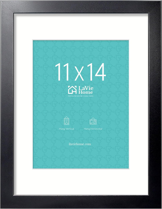 11X14 Picture Frame, 11 X 14 Frame Display Pictures 8X10 with Mat or 11X14 without Mat, Stable and Sturdy Black Frame and Polished Plexiglass, Horizontal and Vertical Format of the Walls