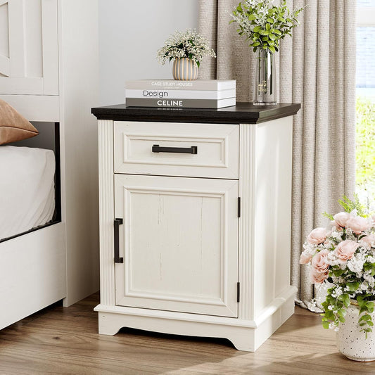White Nightstand, End Table with Drawers, Bed/Sofa Side Tables with Large Storage Cabinet for Bedroom, Office, Small Spaces, Wood, 17.72”L X 15.75”D X 23.82”H