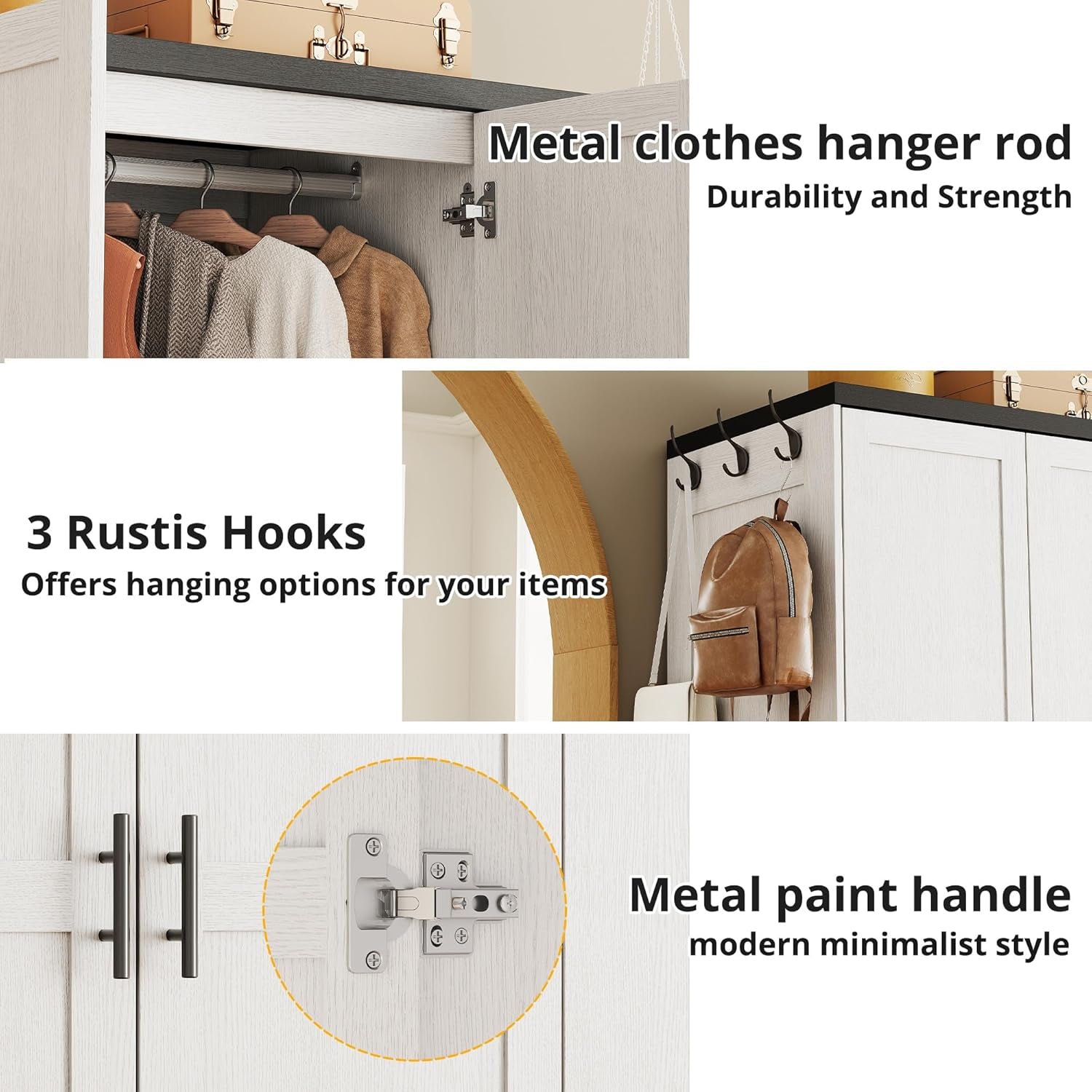 Armoire Wardrobe Closet with Large Mirror, Storage Cabinet with 2 Doors and 2 Drawers, 2 Storage Shelves, 70" Wardrobe Cabinet for Bedroom,White