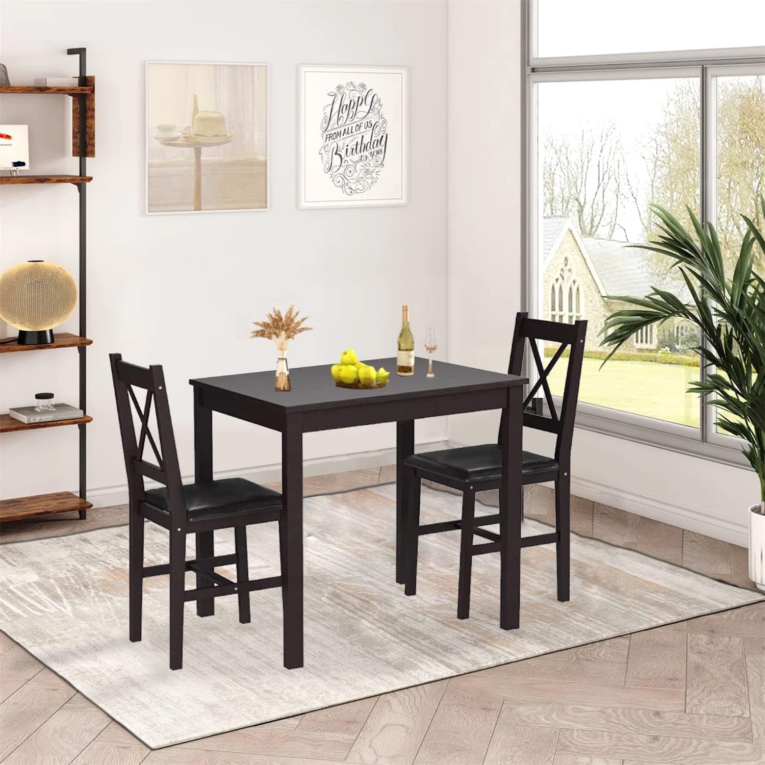 Kitchen Table Set 3 Piece Wooden Dining Table Set for 2 Person Square Table and Chair Small Farmhouse Table Set for Kitchen Restaurant, Brown
