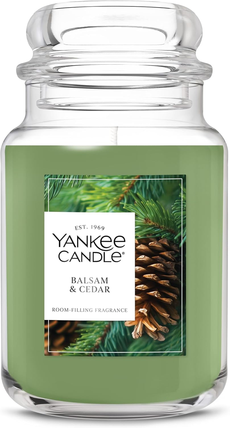 Large Jar Scented Candle with up to 150 Hour Burn Time, Premium Plant Wax Blend for Consistent Burn, 22 Oz Jar Candle with Room Filling Fragrance, Balsam & Cedar