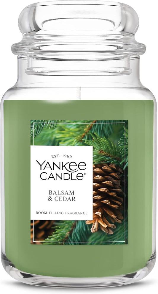 Large Jar Scented Candle with up to 150 Hour Burn Time, Premium Plant Wax Blend for Consistent Burn, 22 Oz Jar Candle with Room Filling Fragrance, Balsam & Cedar