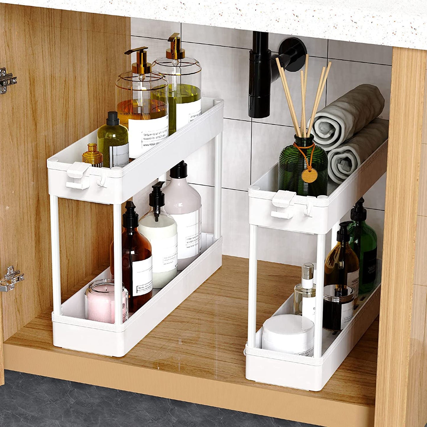 Slim Rolling Storage Cart 4 Tier Bathroom Organizer Mobile Shelving Unit Utility Cart Tower Rack for Kitchen Laundry Narrow Places, White