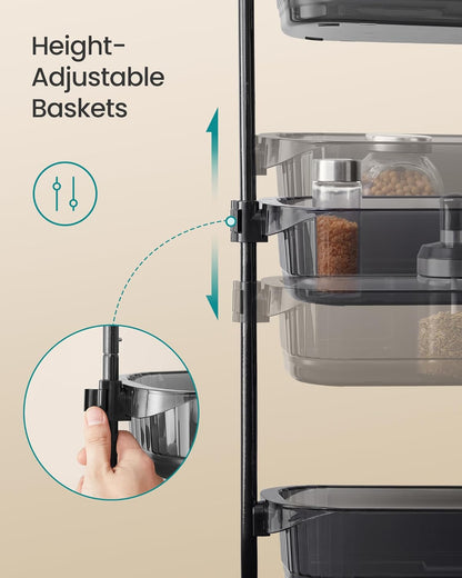 over the Door Pantry Organizer, 6-Tier Kitchen Pantry Door Organizer with Adjustable Tall Baskets, Hanging Spice Rack, for Bedroom Bathroom Laundry Room, Transparent Black UKCS046BH01