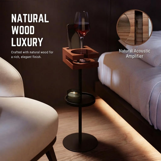 Drink Table for Small Spaces - Slim Pedestal Side Table with Real Wood Top & Stable Base for Coffee & Cocktails - Ideal for Tight Living Room & Bedroom Spaces (Sapele)