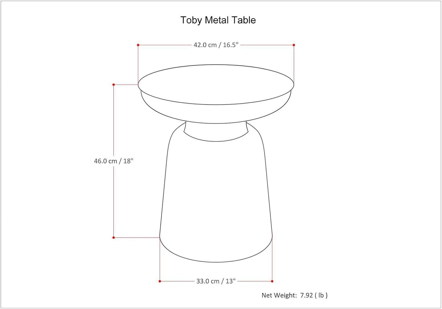 Toby Metal Table - 17 Inch Wide Solid Iron Drum Accent Table in Gold, Industrial Side or End Table for Living Room, Bedroom or Entryway with Sculptural Design, Assembled