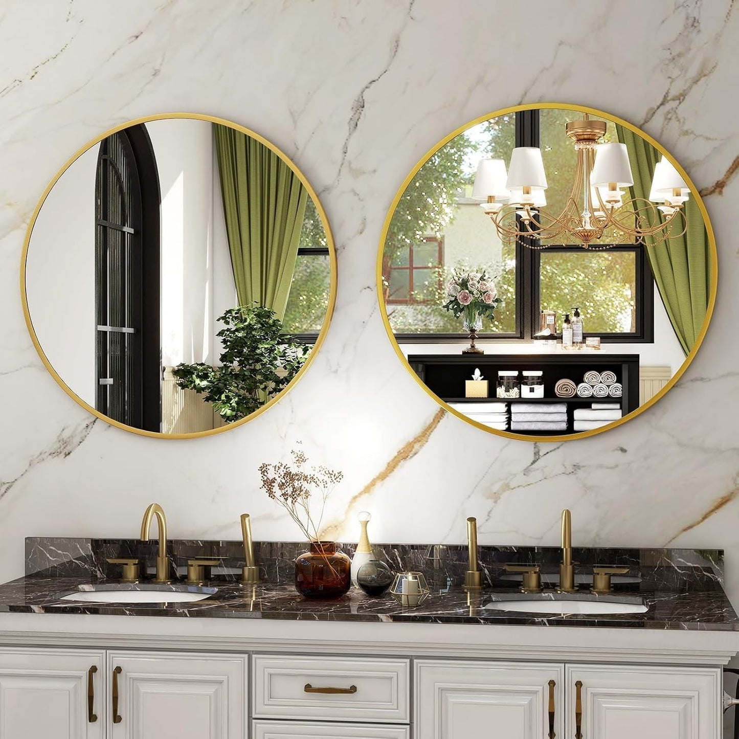 round Mirror 19.6 Gold Wall Mounted Circle Mirrors Vanity Mirror with Brushed Aluminum Alloy Frame Modern Decoration for Bathroom, Living Room, Vanity, Bedroom, Entryway