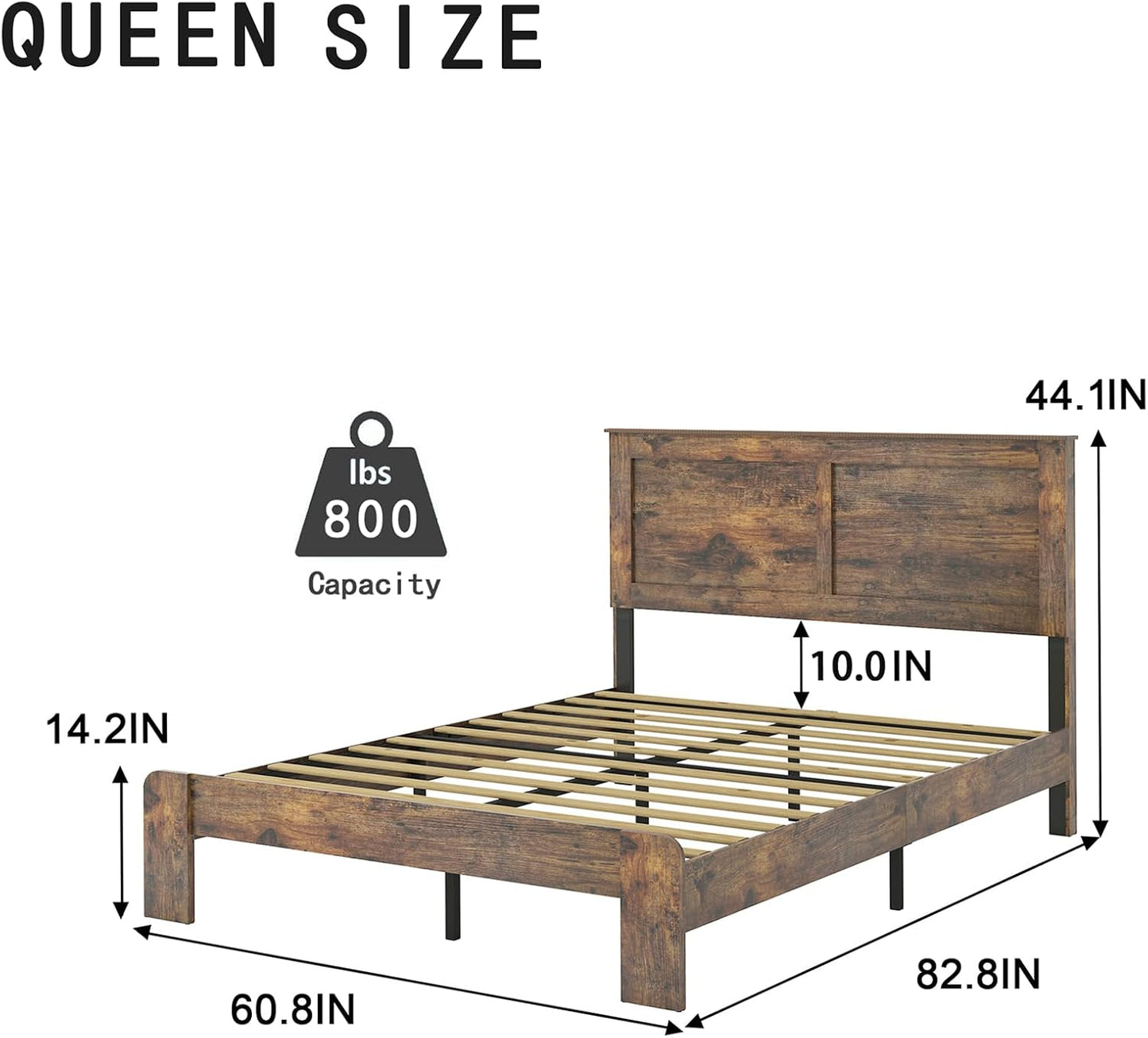 Wood Queen Bed Frame with Headboard, Rustic Farmhouse Platform Bed Frame with 12 Wood Slats Support, No Box Spring Needed, Easy Assembly (Vintage Brown, Queen)
