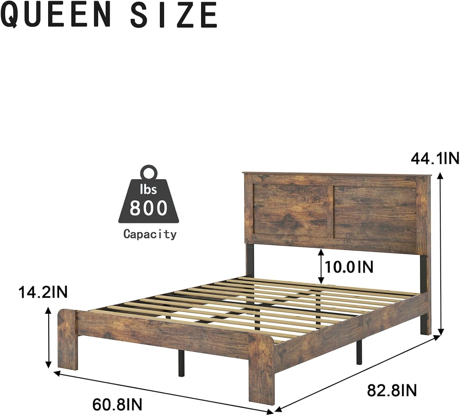Wood Queen Bed Frame with Headboard, Rustic Farmhouse Platform Bed Frame with 12 Wood Slats Support, No Box Spring Needed, Easy Assembly (Vintage Brown, Queen)