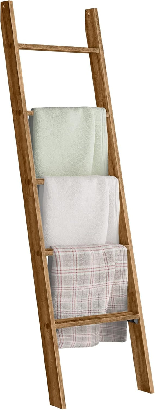 Blanket Ladder Decorative Farmhouse for the Living Room, 5-Tier Ladder Shelf, Ladder Rack for Storage and Decor, Honey Brown ULLS018K41