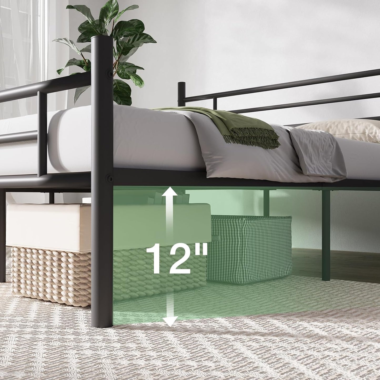 Full Size Bed Frame with Headboard and Footboard, 14 Inch Metal Platform Bed Frame, under Bed Storage, Strong Metal Slats Support, Mattress Foundation No Box Spring Needed