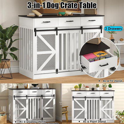 Small Dog Crate Furniture, Puppy Dog Kennel Indoor, Wood Dog Cage Table with Drawers Storage, Heavy Duty Dog Crate, Jaula Para Perros, Sturdy Metal, 27.6" L×20.5" W×31.9" H