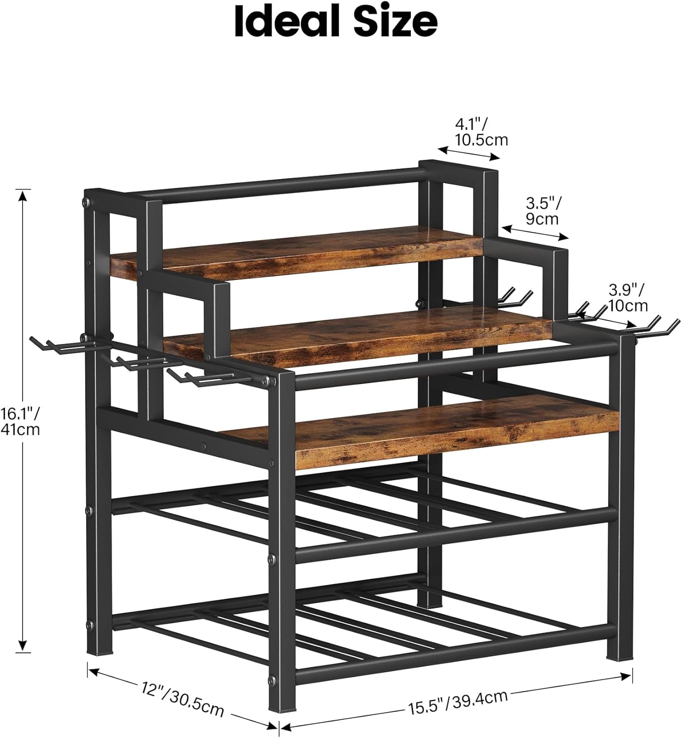 5-Tier Liquor Bottle Display Shelf, Holds up to 20 Bottles, Countertop Wine Racks with 6 Wine Glass Holders, Mini Wine Bar Cabinet for Home, All in One Coffee Syrup Whiskey Organizer