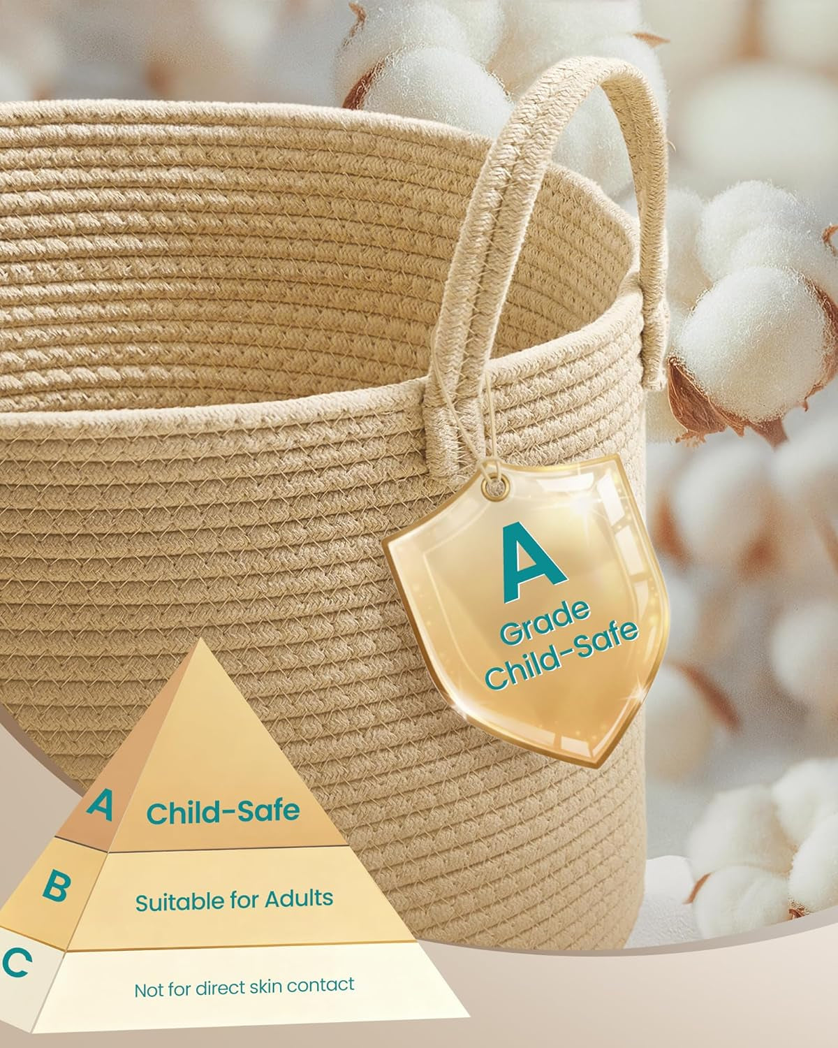 Laundry Hamper, Cotton Rope Laundry Basket with Handles, for Children, Toys, Clothing, Living Room, Bedroom, 15.8 Gallons, 13.8 X 13.8 X 19.7 Inches, Yellowish Brown URLH061KZ01