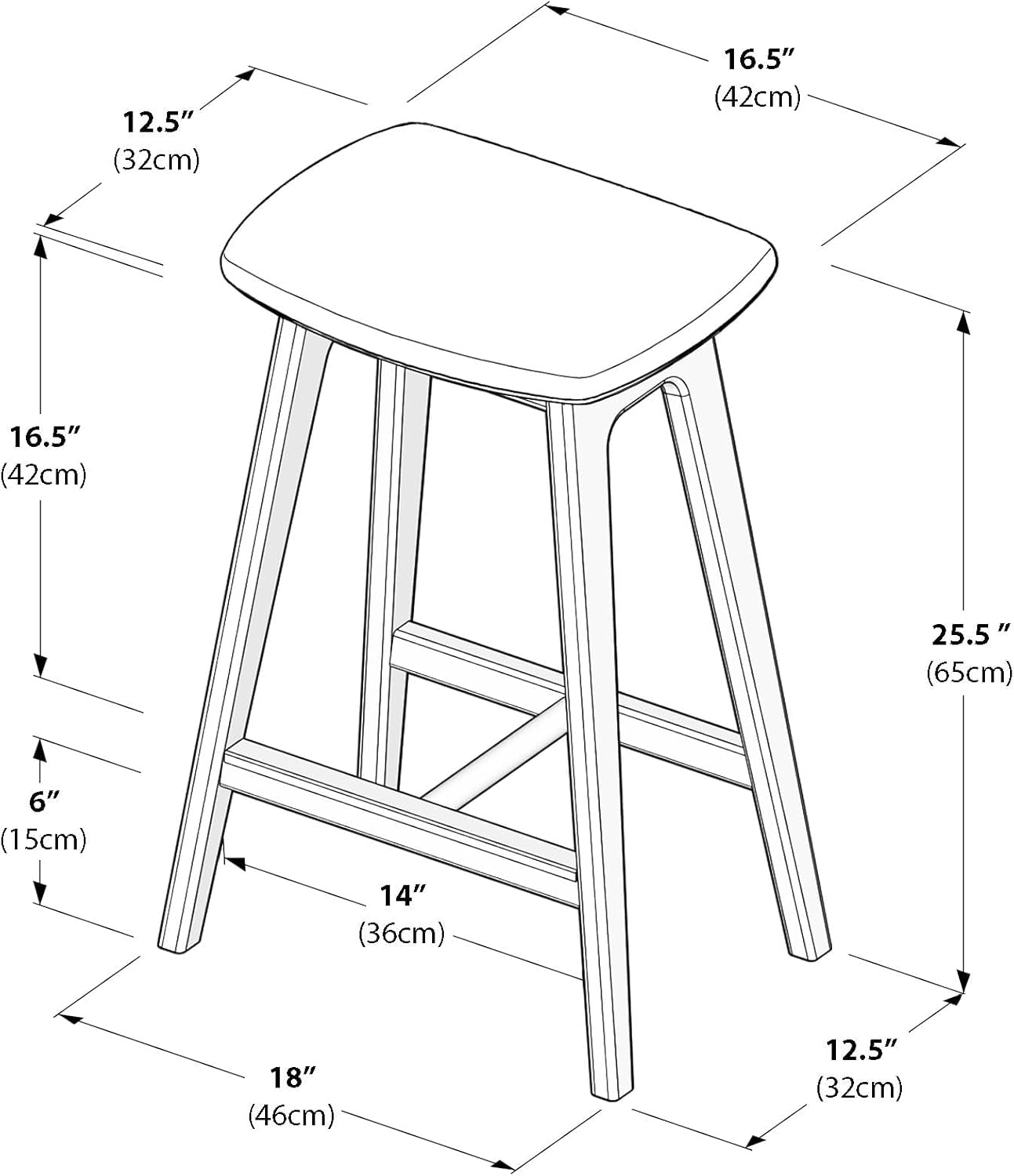 Beryl Counter Height Stool - Mid-Century Modern Rubberwood Bar Stool with Faux Leather Seat, Metal Footrest, Easy Assembly, 2-Pack, Pecan/Toffee