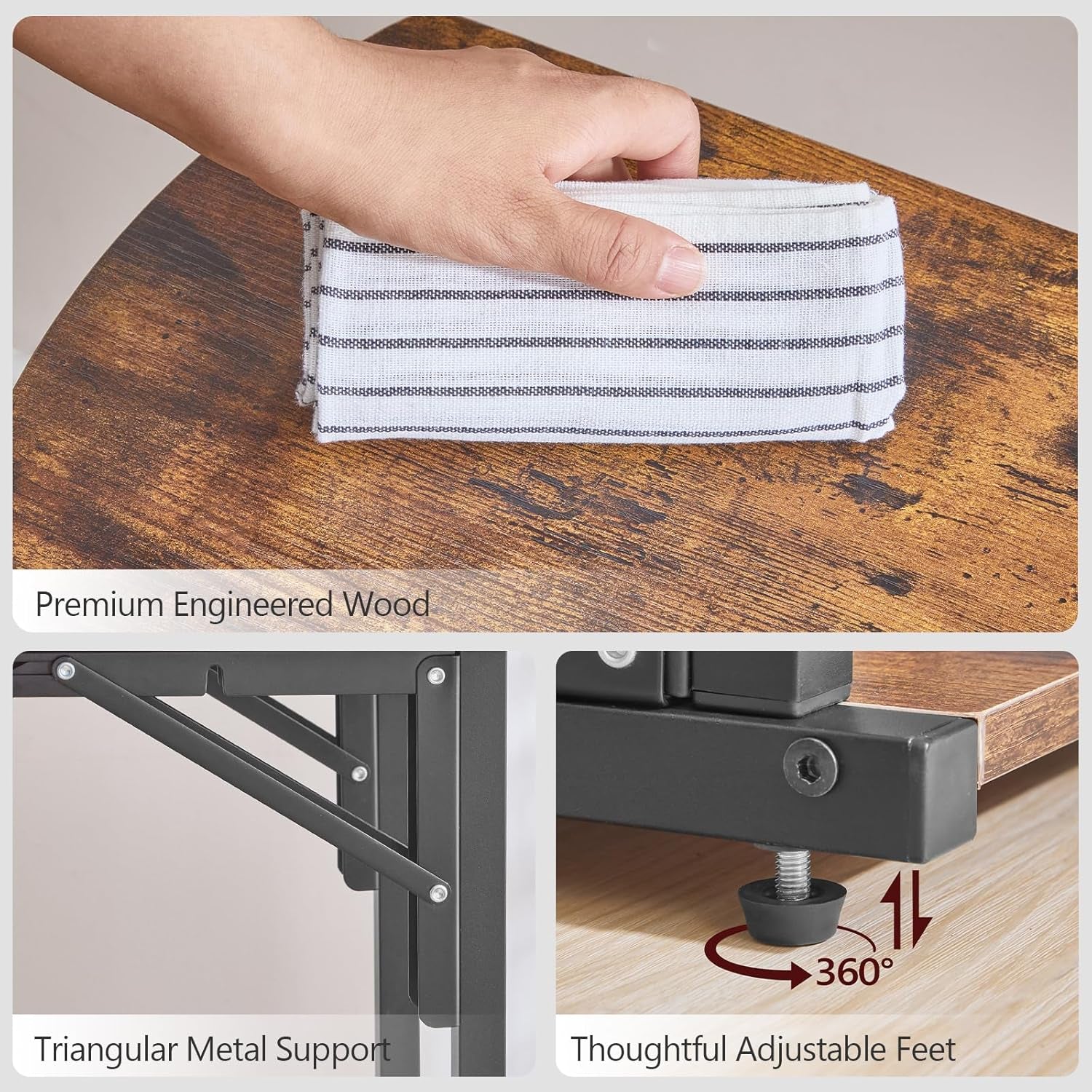 Set of 2 Folding Samll Side Table, C-Shaped End Table for Couch, Slide under Couch Side Table for Sofa Bed, Foldable TV Tray for Small Spaces, Living Room, Bedroom, Rustic Brown ETHR4101S2