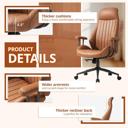 High Back Ergonomic Office Chair 330LBS, Reclining Swivel Desk Chair with Adjustable Height, Thickened Cushions, Comfy Executive Armchair for Home Office Gaming