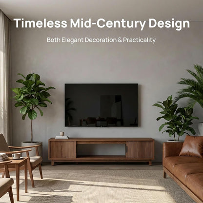 Fluted TV Stands for Living Room, 70" Mid Century Modern Entertainment Center with Storage, Brown Walnut TV Console for 65/75/80 Inch TV, Wood Television Media Cabinet for Bedroom