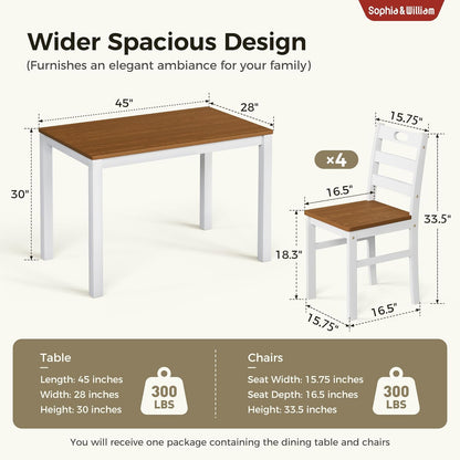 5 Piece Dining Table Set for 4, Wood Kitchen Table and Chairs,Space-Saving Farmhouse Dining Sets,Walnut & White