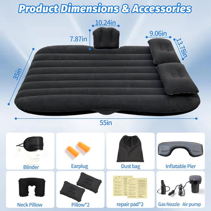 Inflatable Car Air Mattress Back Seat Bed with Air Pump,55" (L) X 35" (W) Portable Thickened Car Travel Camping Sleeping Air Mattress Blow up Bed for Mid-Size,Full-Size Car SUV