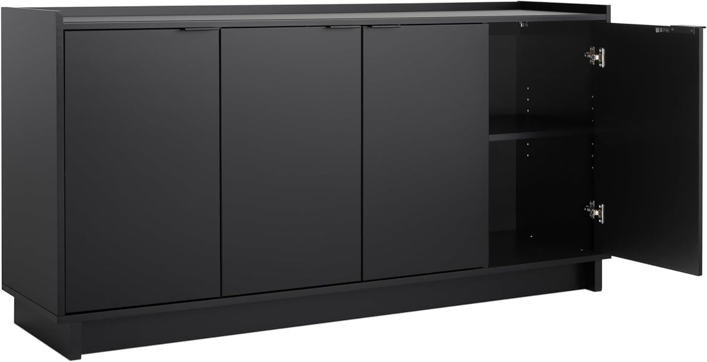Simply Modern 4 Door Console Table Storage Cabinet, Buffet Cabinet for Storage and Organization, Modern Side Table with Doors & Shelves, 60”W X 30”H X 16”D, Black