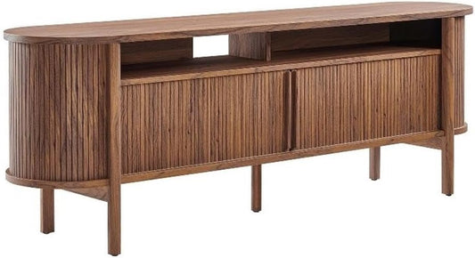 Cadence 71 Inch Fluted TV Stand in Walnut Wood Grain - Mid-Century Modern Media Storage Cabinet - TV Console Table - Media Console Furniture