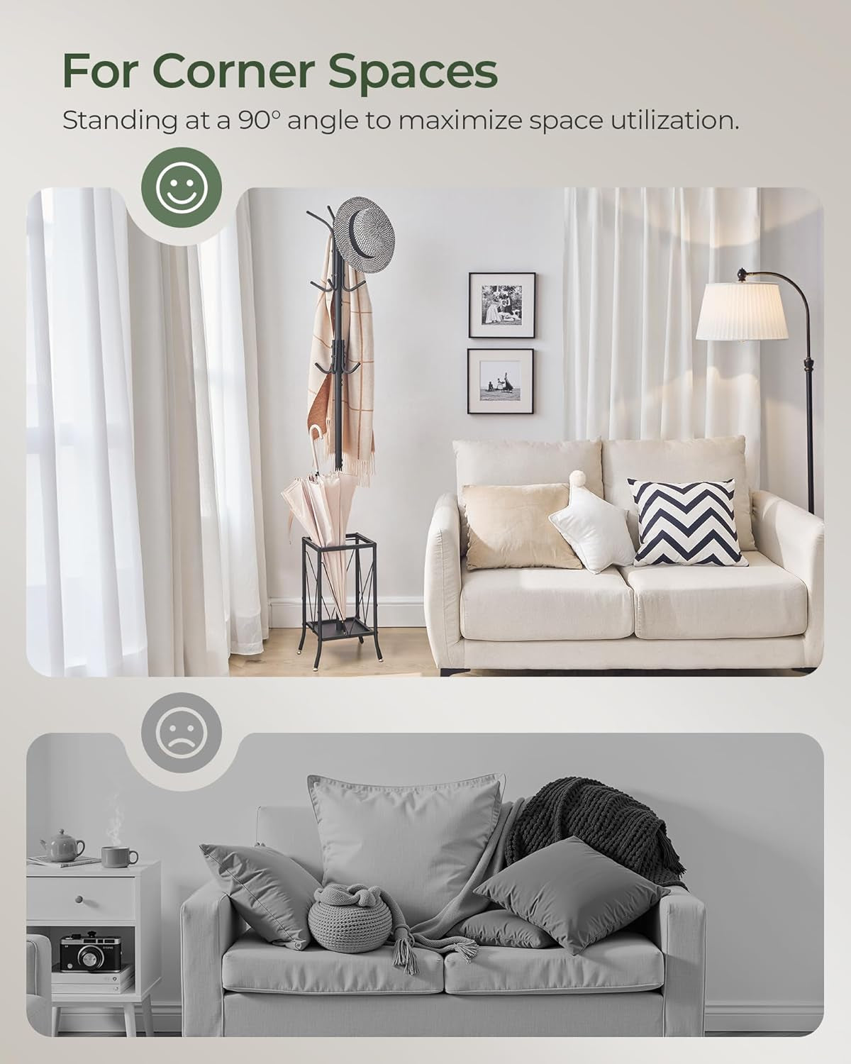 Coat Rack Freestanding, Coat Rack with Umbrella Holder, Entryway Hanger Stand With12 Hooks, Metal Hall Tree for Bags, Coats, Hats, Entryway, Hallway, Living Room, Bedroom, Office Black TYM01BB