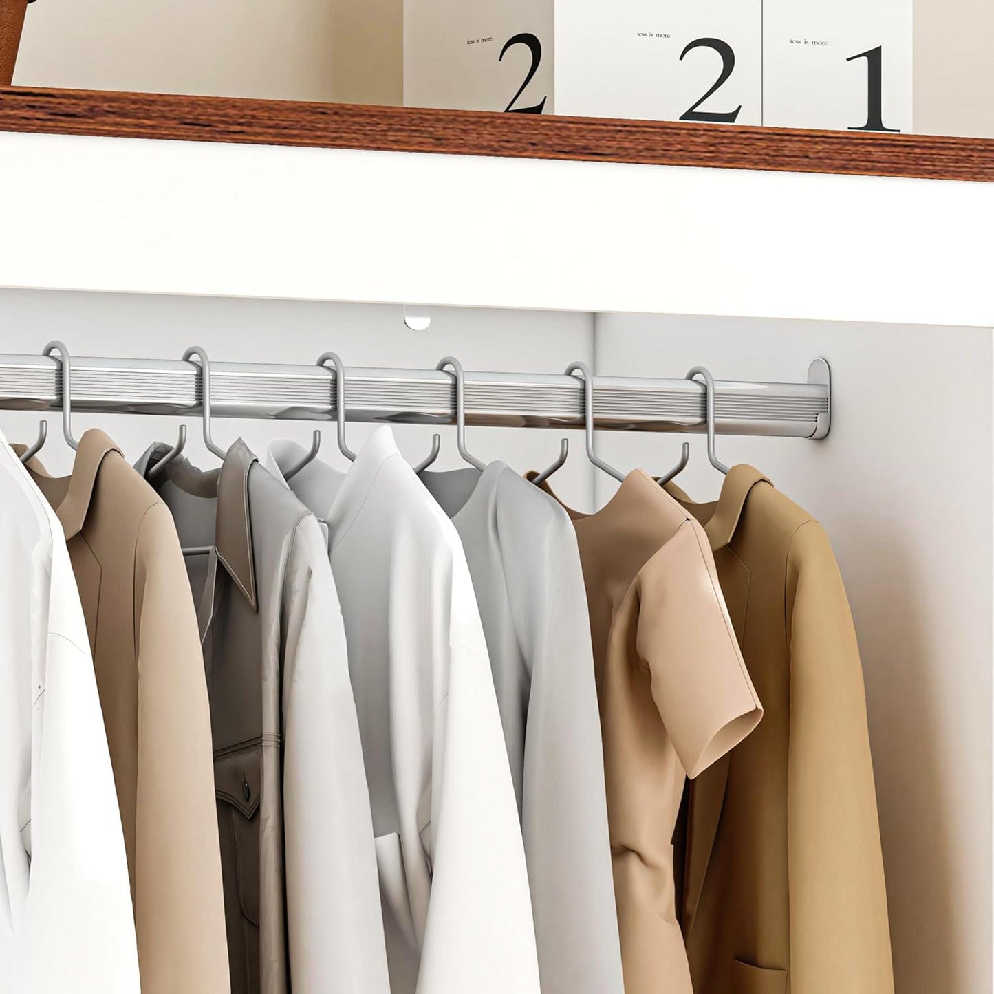 70" Tall Wardrobe Closet with 3 Doors & 3 Drawers, Farmhouse Armoire with Hanging Rod, Wooden Armoire Wardrobe Closet for Bedroom, Freestanding Clothing Storage Cabinet, White