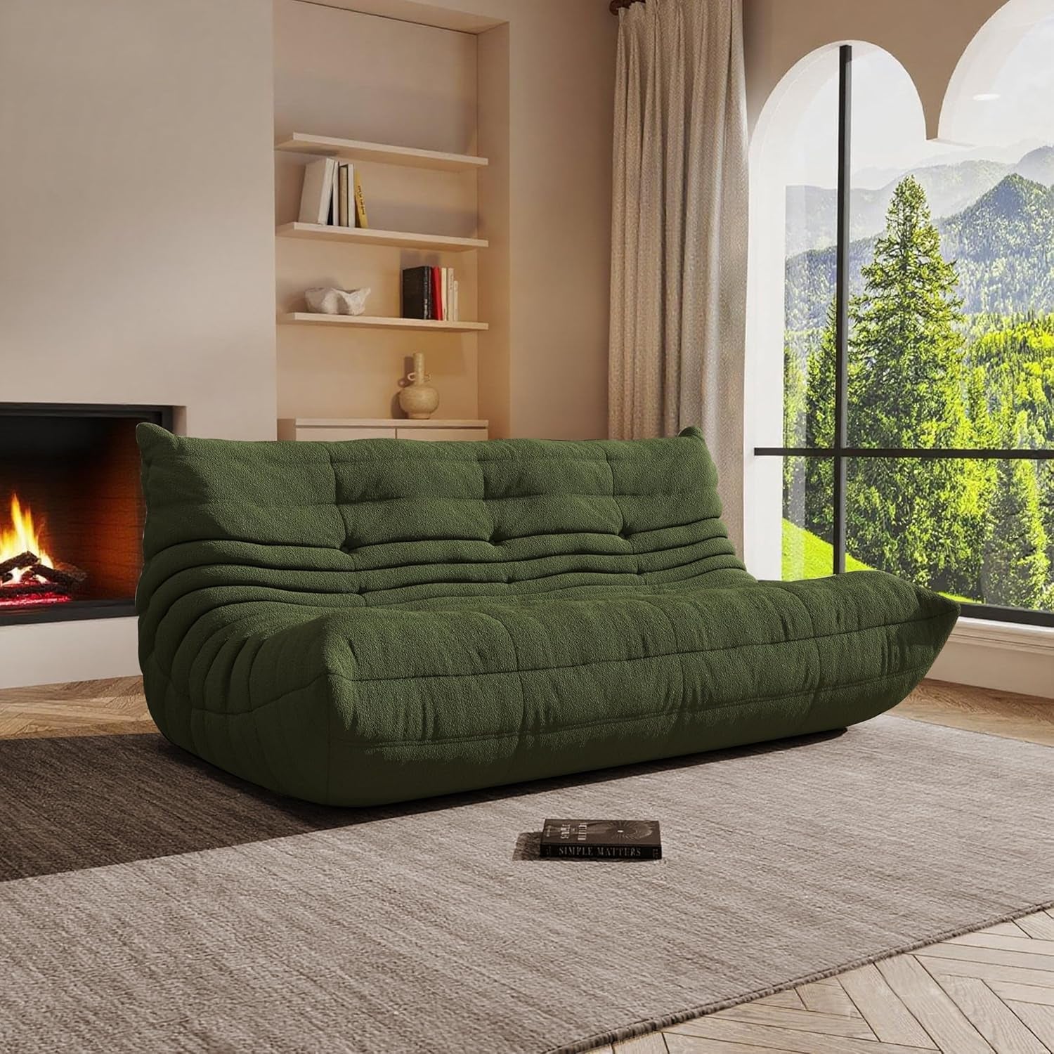 Bean Bag Chair, Oversized Bean Bag Chair for Living Room, Fireside Chair for Adults with Memory Foam Filled, Big Accent Lounge Floor Sofa for Reading, Relax, No Assembly Required. (Green 3-Seater)