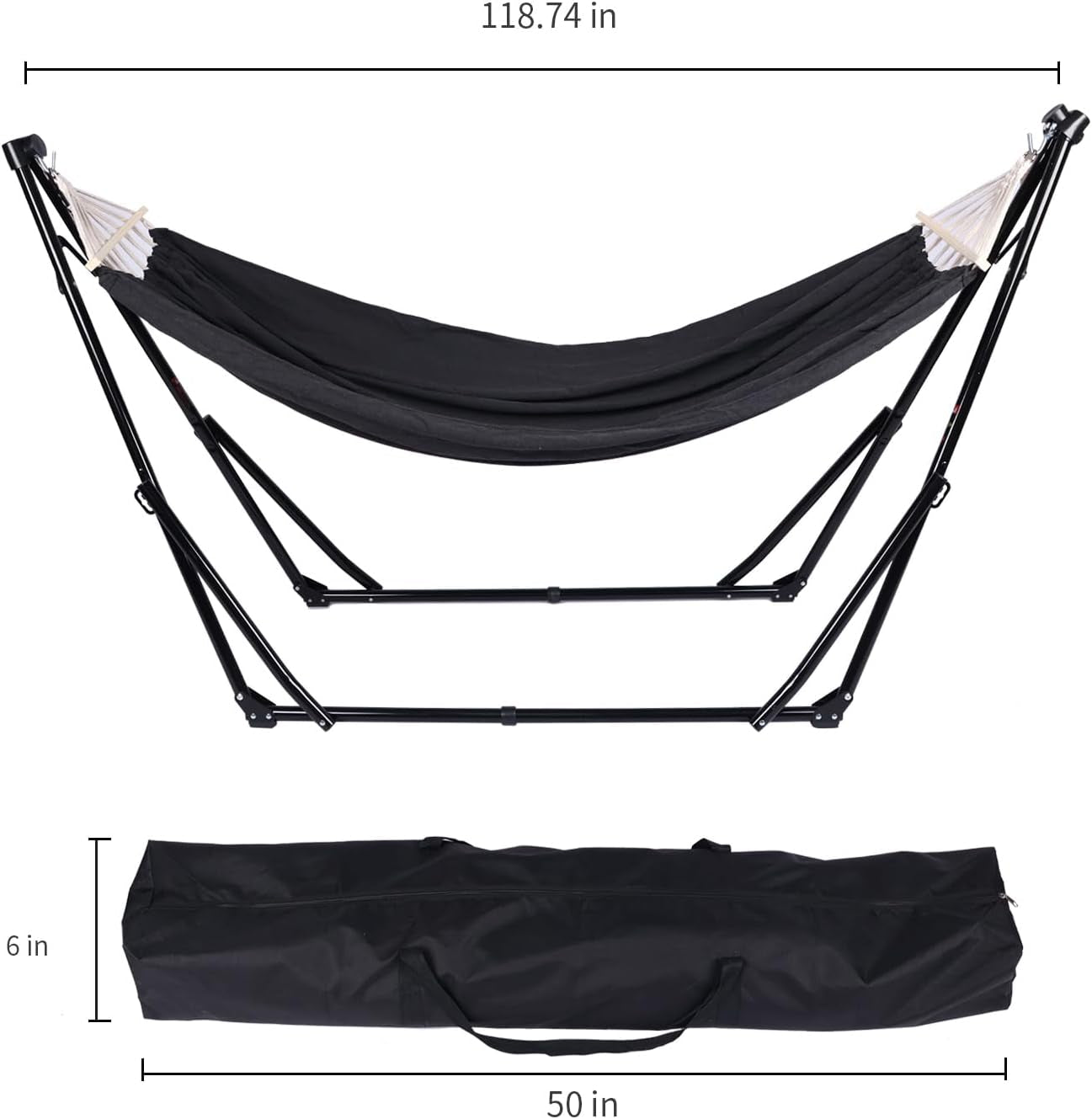 2 in 1 Hammock with Stand - Portable Hammock & Swing Chair, No Tools Assembly, with Carry Bag, Indoor Outdoor for Patio, Garden, Camping, Apartment (Black)