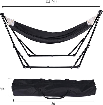2 in 1 Hammock with Stand - Portable Hammock & Swing Chair, No Tools Assembly, with Carry Bag, Indoor Outdoor for Patio, Garden, Camping, Apartment (Black)
