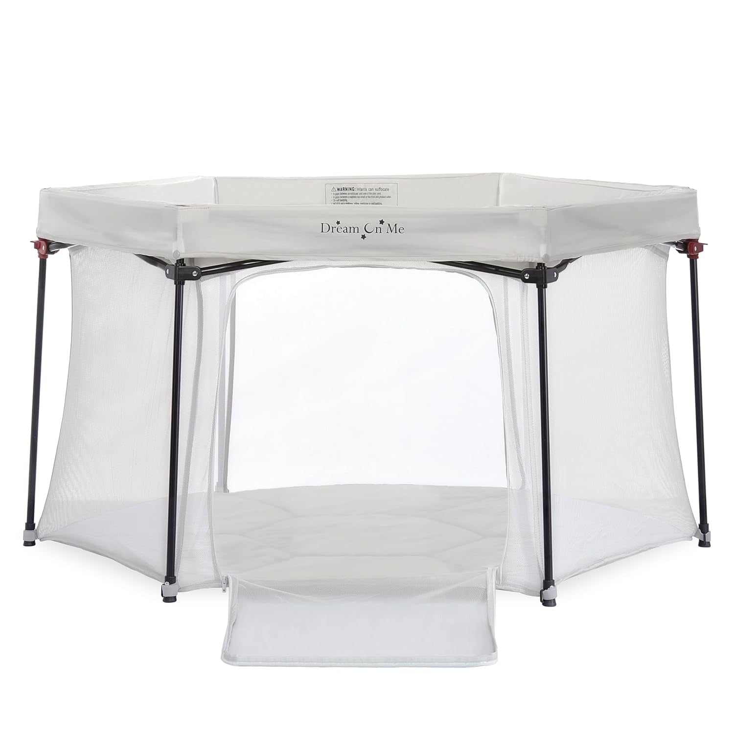 Dream on Me Onyx Baby Playpen, Zipper Access Door, Breathable Mesh Sides, Soft Comfortable Mattress Padded Floor, Easy Fold Design with Travel Carry Bag, Compact Easy to Fold Design - Grey