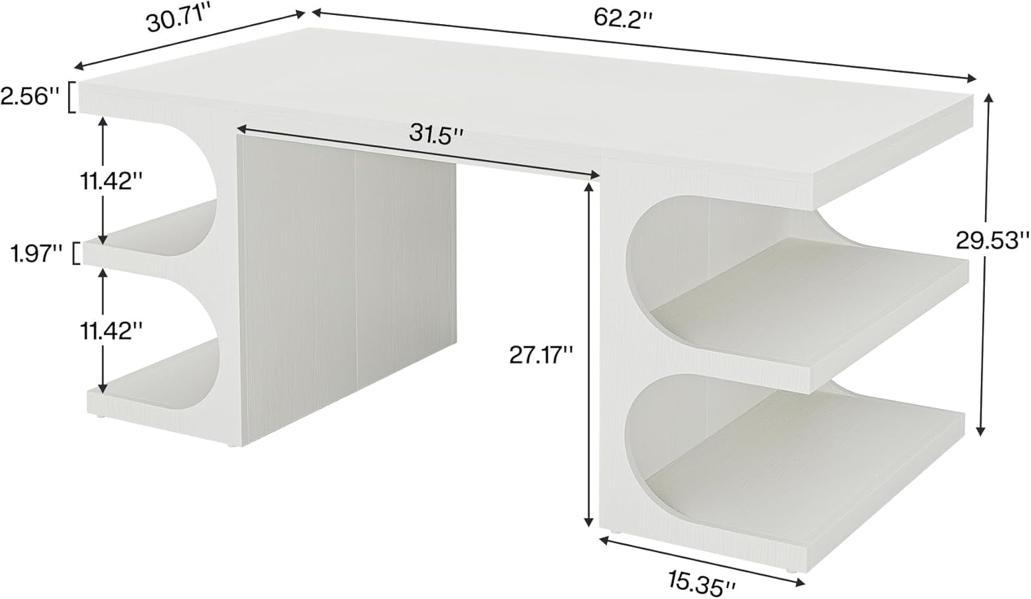 Modern Executive Office Desk, 63-Inch Large Computer Home Office Desk with Storage Shelves, Wood Study Writing Table, Workstation Business Furniture, White