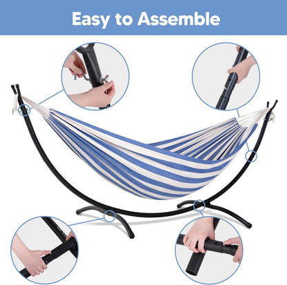 Backyard Hammock with Frame, Hammock Frames for Outside, 475 Lbs Capacity, Blue & White Stripes
