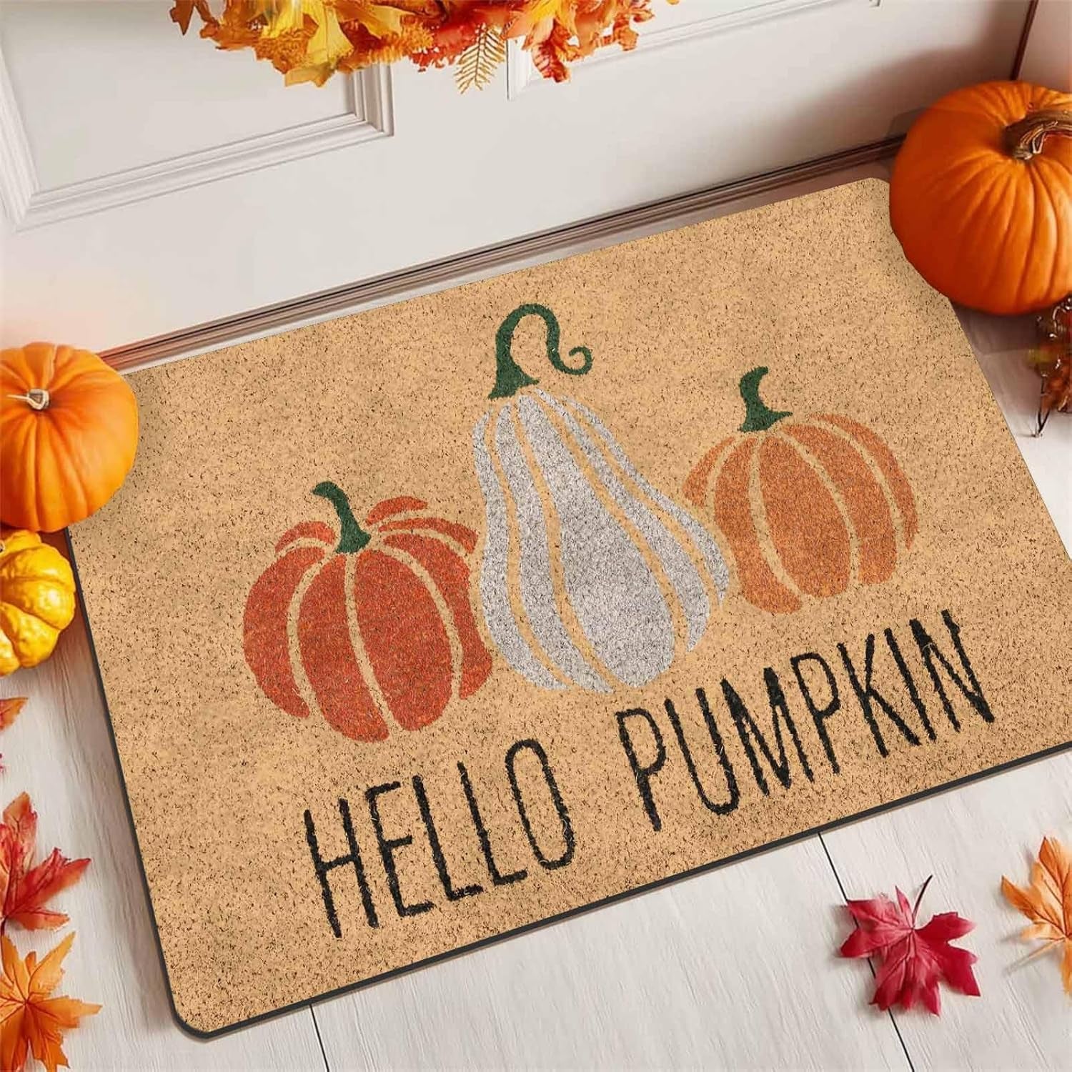 Halloween Welcome Mat with Non-Slip Backing, Halloween Hello Pumpkins Doormat with Non-Slip Backing Front Porch Rug Welcome Mats for Front Door, 18" X 30"Inch