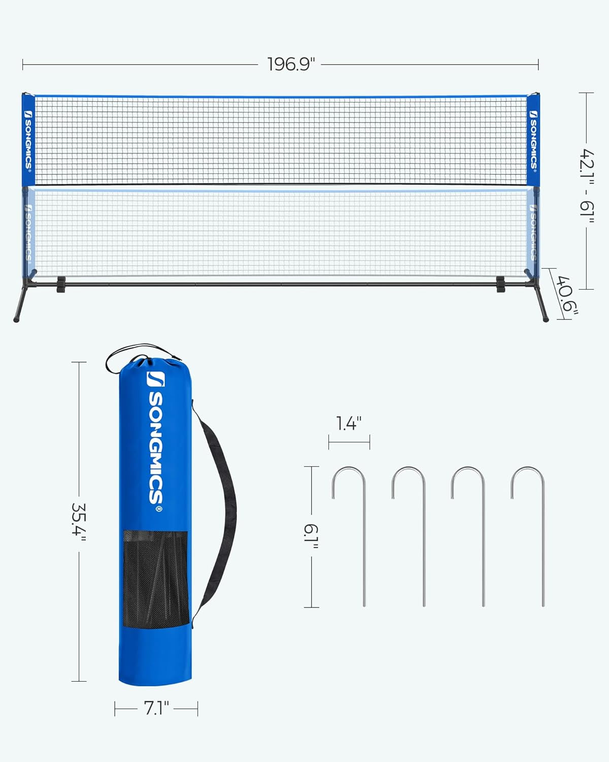 Badminton Net, Height Adjustable Volleyball Net, Pickleball Net for Junior Tennis, Kids, Indoor Outdoor Court, Foldable Nylon Net with Poles 10Ft/13Ft/16.5Ft Wide