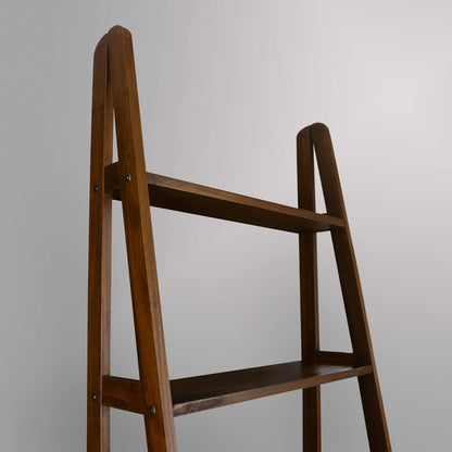 100% Solid Wood 5-Shelf Ladder Bookcase, 24.75"W X 16"D X 72"H, Warm Brown, 5-Tier Freestanding Ladder Shelf