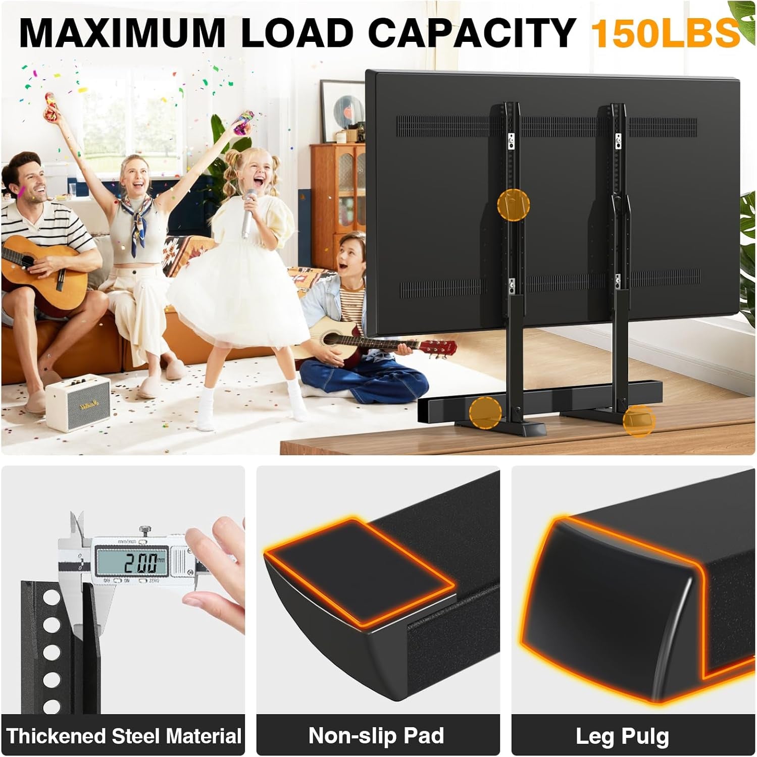 Universal TV Legs, Table Top TV Stand Base with Height Adjustable for Most 37 to 86 Inch Tvs, Wobble-Free Replacement with Cable Management, Holds up to 150Lbs, Max VESA 800X600Mm, Black (Black)