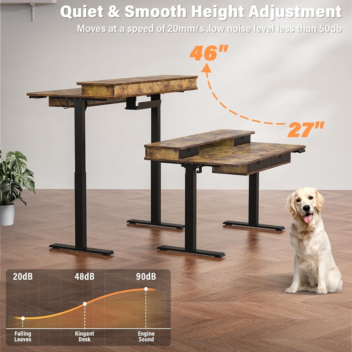Electric Standing Desk with Drawers & USB Charging Port, 48''X 30''Adjustable Height Sit Stand up Widened Desktop Desk, Computer Office Desks with Storage for Home Workstation, 3 Memory Height Preset