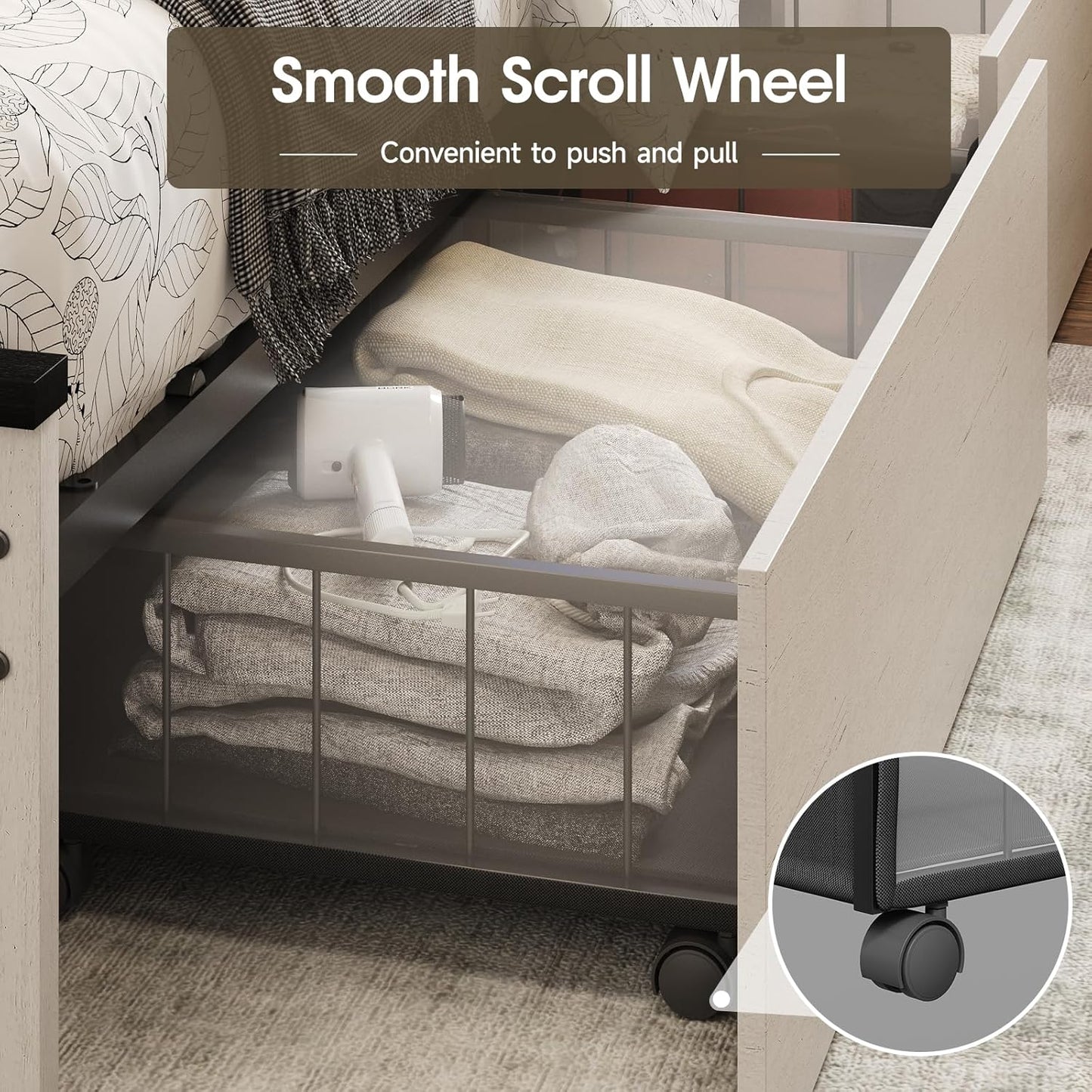 Farmhouse Queen Size Bed Frame with 48" Tall Storage Headboard, Wood Bedroom Platform Bed Frame No Box Spring Needed, 4 Storage Drawers Underneath, Adjustable LED Lights, Charging Station