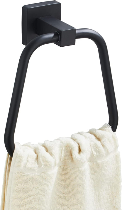 Matte Black Towel Ring for Bathroom, Kitchen Bath Towel Holder Hangers Wall Mount Heavy Duty Stainless Steel