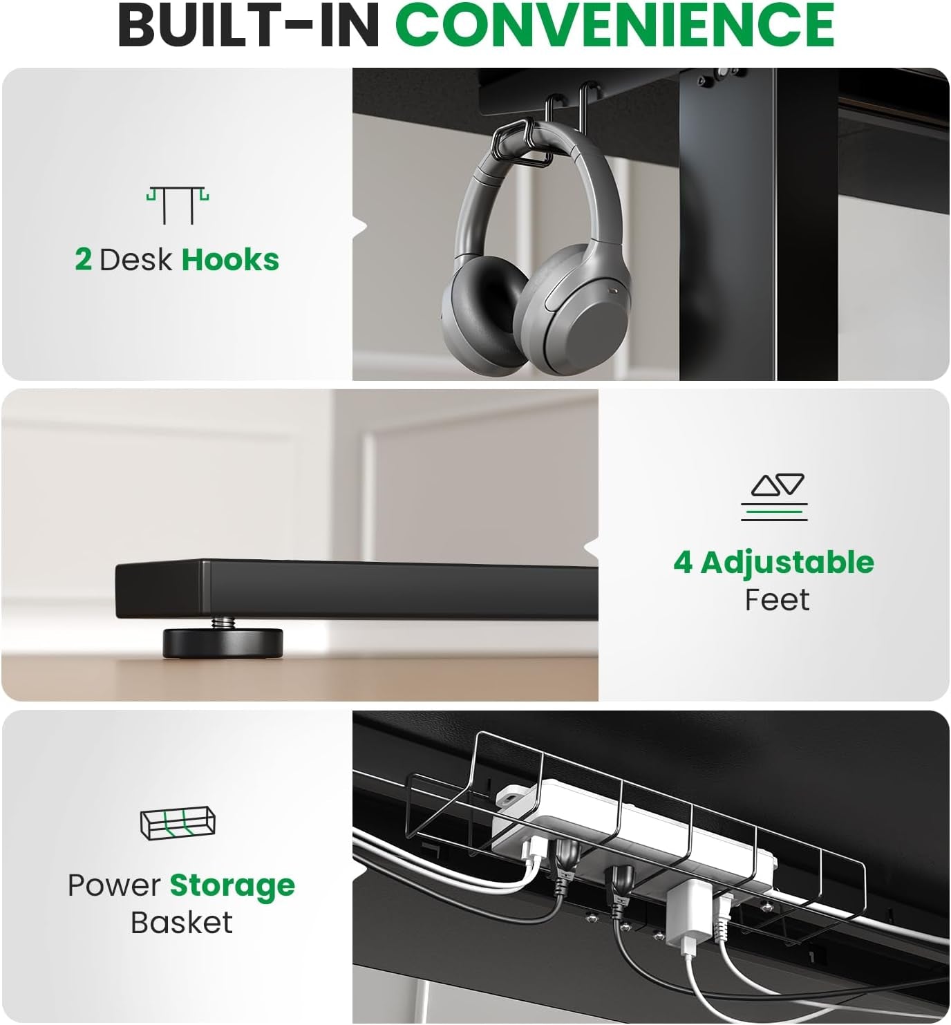 Electric Standing Desk Adjustable - 60X28 Inch Sit Stand Desk with 1 Inch Thick Tabletop, Double Beam Frame, 3 Memory Height Adjustment, Cable Management for Home Office
