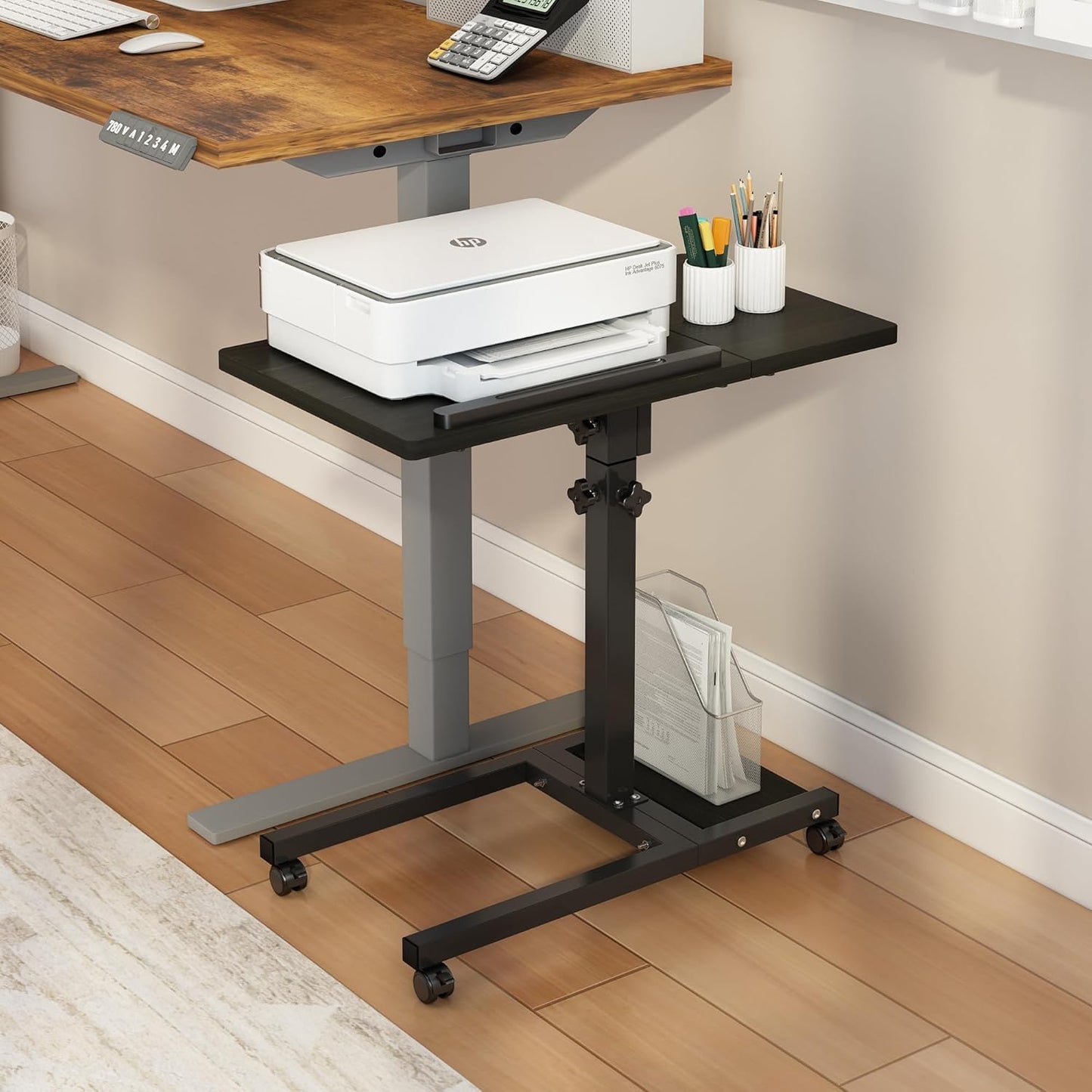Mobile Adjustable Height Laptop Stand PC Portable Laptop Swivel Table Rolling Table with Wheels Caster and Mouse Pad (Dekuwood)