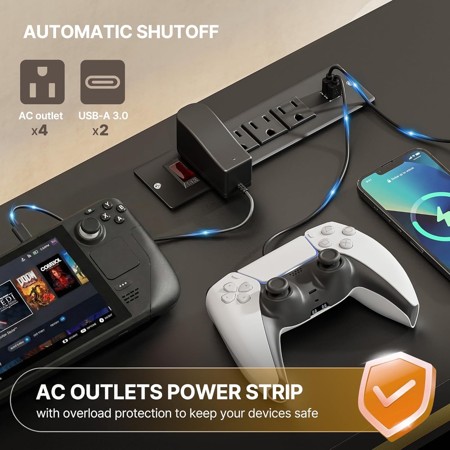 TV Stand, Entertainment Center with LED Lights and Cabinet for 70/75/80 Inch TV, Modern TV Console Gaming Media Television Stands with Power Outlets for PS5 in Living Room and Bedroom, Black